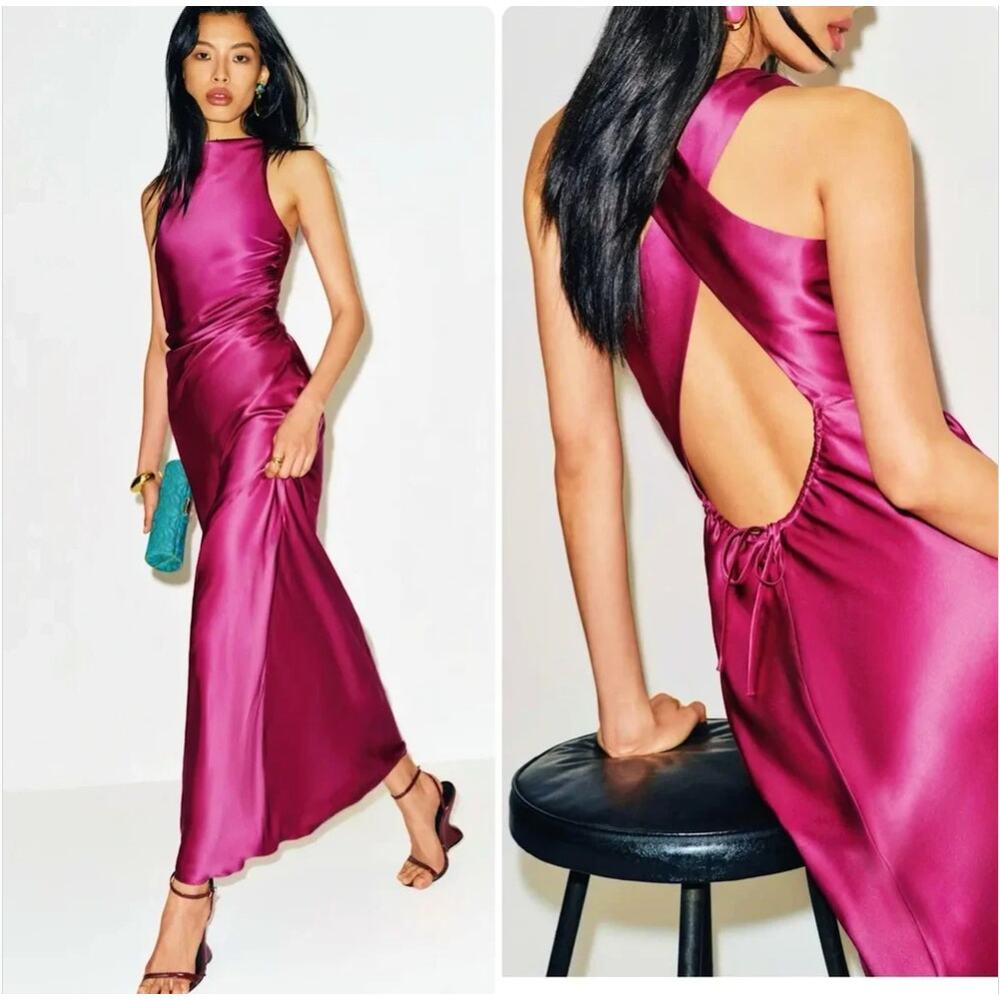 Reformation Anaiis Silk Maxi Dress Column Gown Hibiscus Tea Pink Size 8 - Picture 2 of 15